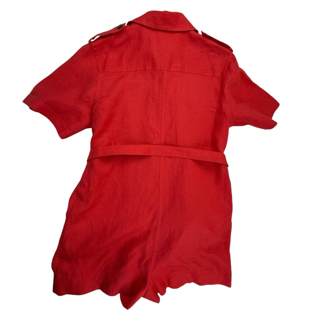 Banana Republic 100% Linen Belted Safari Romper Women Large Red Utility - Picture 4 of 12